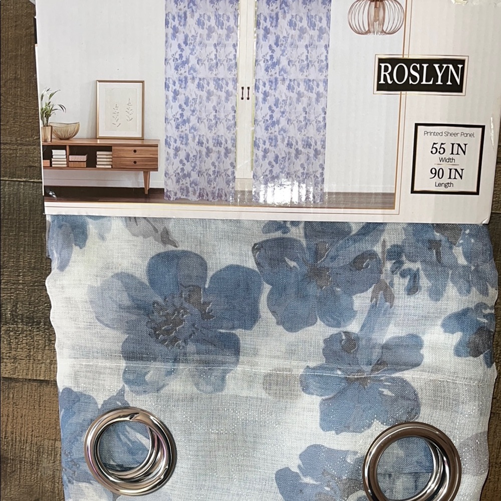 Blue Floral Curtain Panel